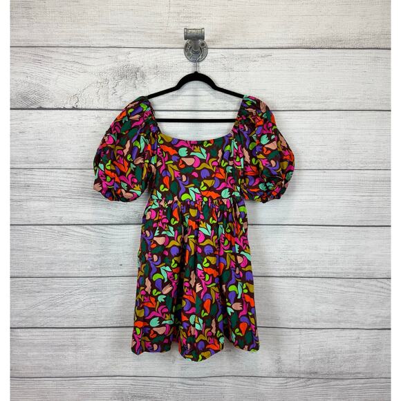 Peach Love Women's Square Neck Puff Sleeve Burgundy Colorful Dress Size Small - Picture 1 of 9